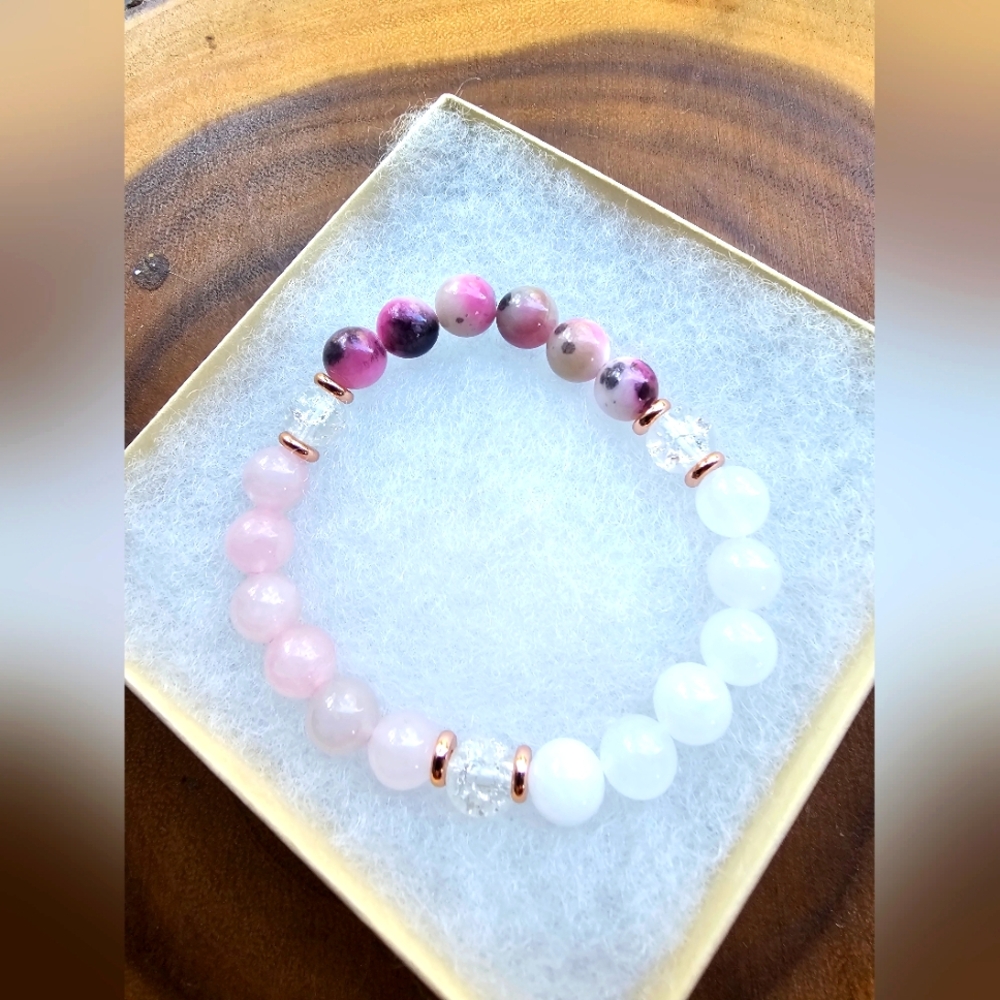 Love Attraction Braclet! Rosequartz,quartz,selinte,Rhodacrest!8mm